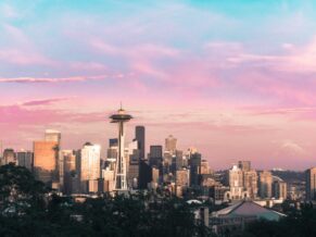 Pink and Blue Cotton Candy Skies over Seattle City Skyline